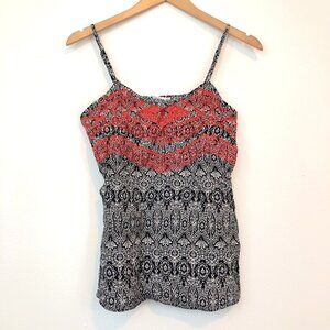 SADY LU Black White Floral Red Floral Embroidery Embroidered Tank Top sz Small S